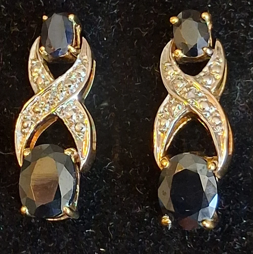 Vintage Gold Vermeil XOX Design Earrings With Sapphires And Diamond Accents